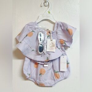 Jessica Simpson Infant Romper Lavender Oranges Hat Sunglasses Size 3/6m NWT
